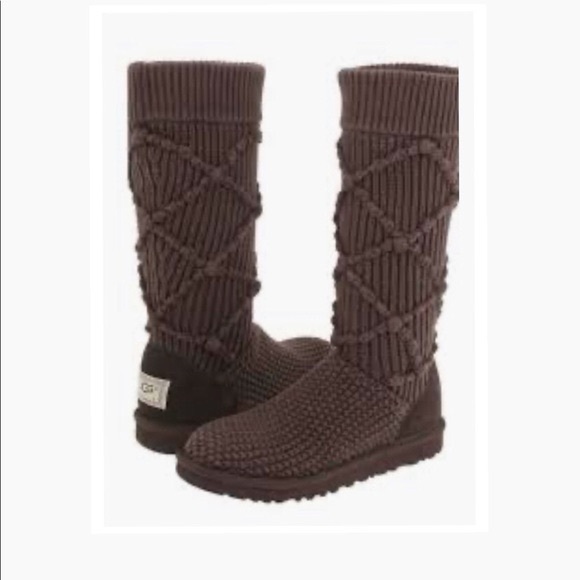 UGG Classic Cardy Brown Argyle Knit Sweater Boots size 8 with Box - Picture 4 of 12